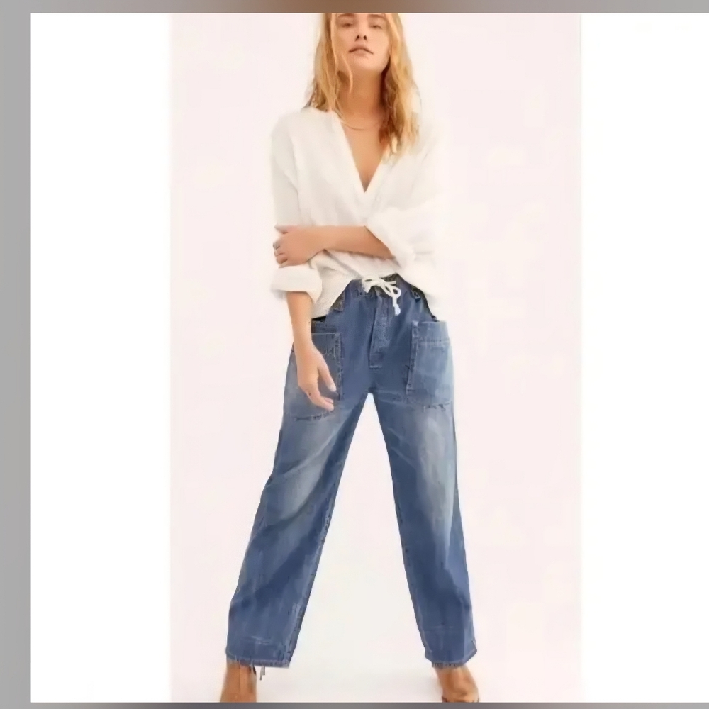 We the Free FP Rockwell Slouchy Utility Beachy Jeans Sz M medium Blue